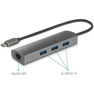Renkforce 3+1 ulaza USB 3.1-Hub S ugrađenim mrežnim priključkom, S aluminijskim kućištem Srebrna slika