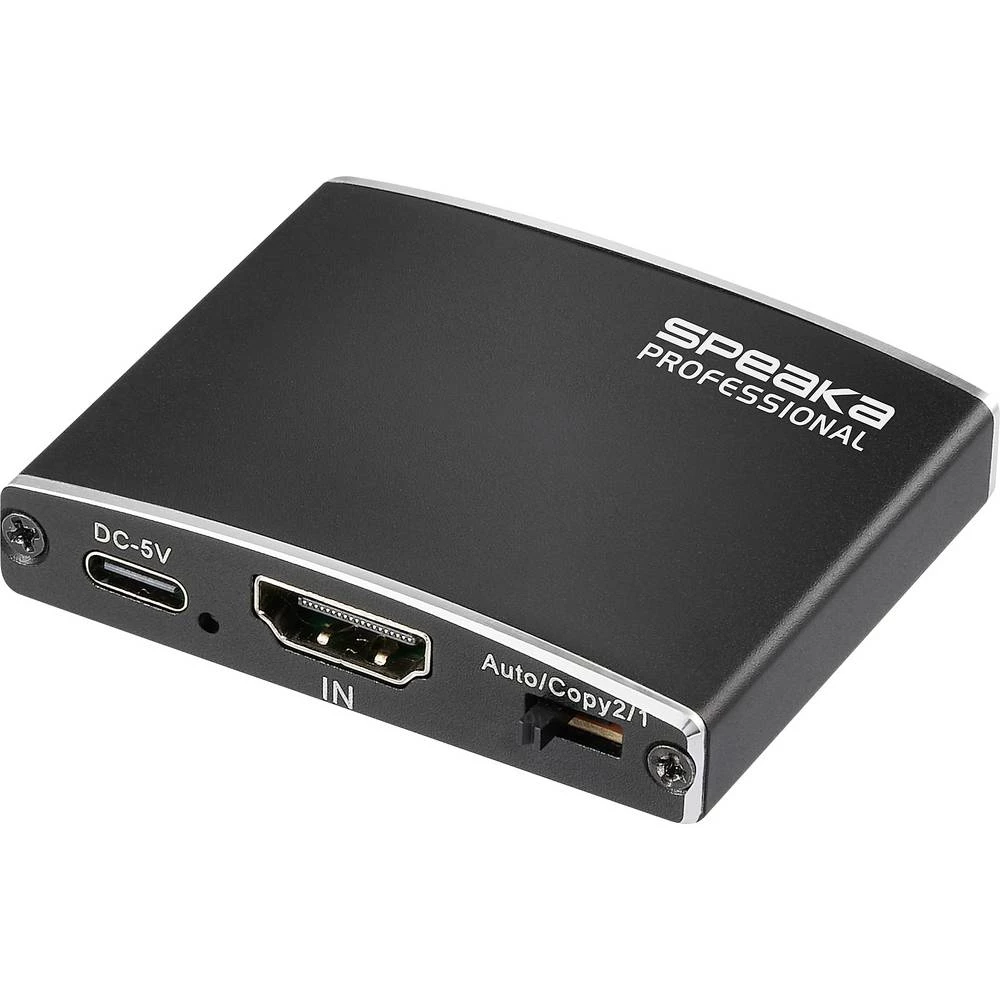 SpeaKa Professional SP-HDMIS-200 HDMI razdjelnik s aluminijskim kućištem, podržava Ultra HD 3840 x 2160 piksel crna slika