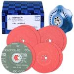 PFERD 42098002 COMBICLICK vlaknasti disk set keramičkih zrna Ø125 mm CO-COOL 36, 60, 80, 120 s CC-H-GT podlogom za nehrđajući čelik promjer 125 mm