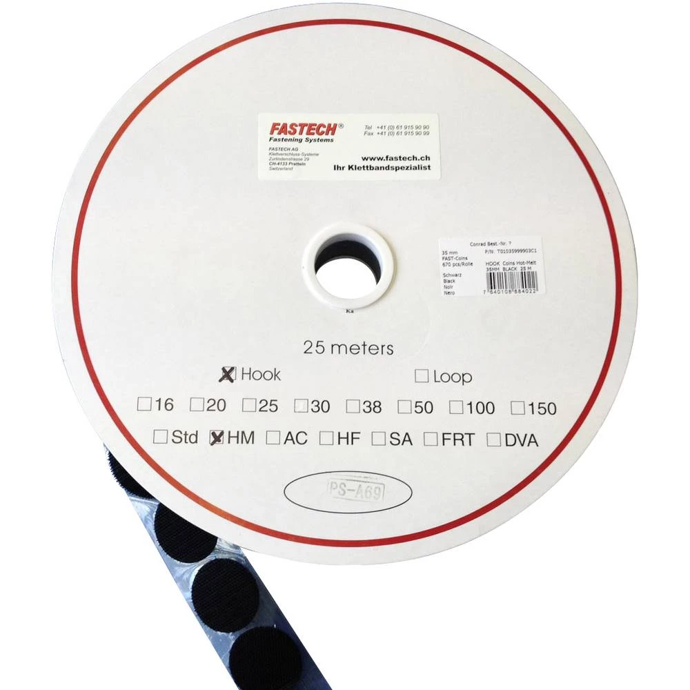 FASTECH® okrugli prianjajući nastavak za lijepljenje vrućom talinom statički dio (Ø) 35 mm crna 5 m slika