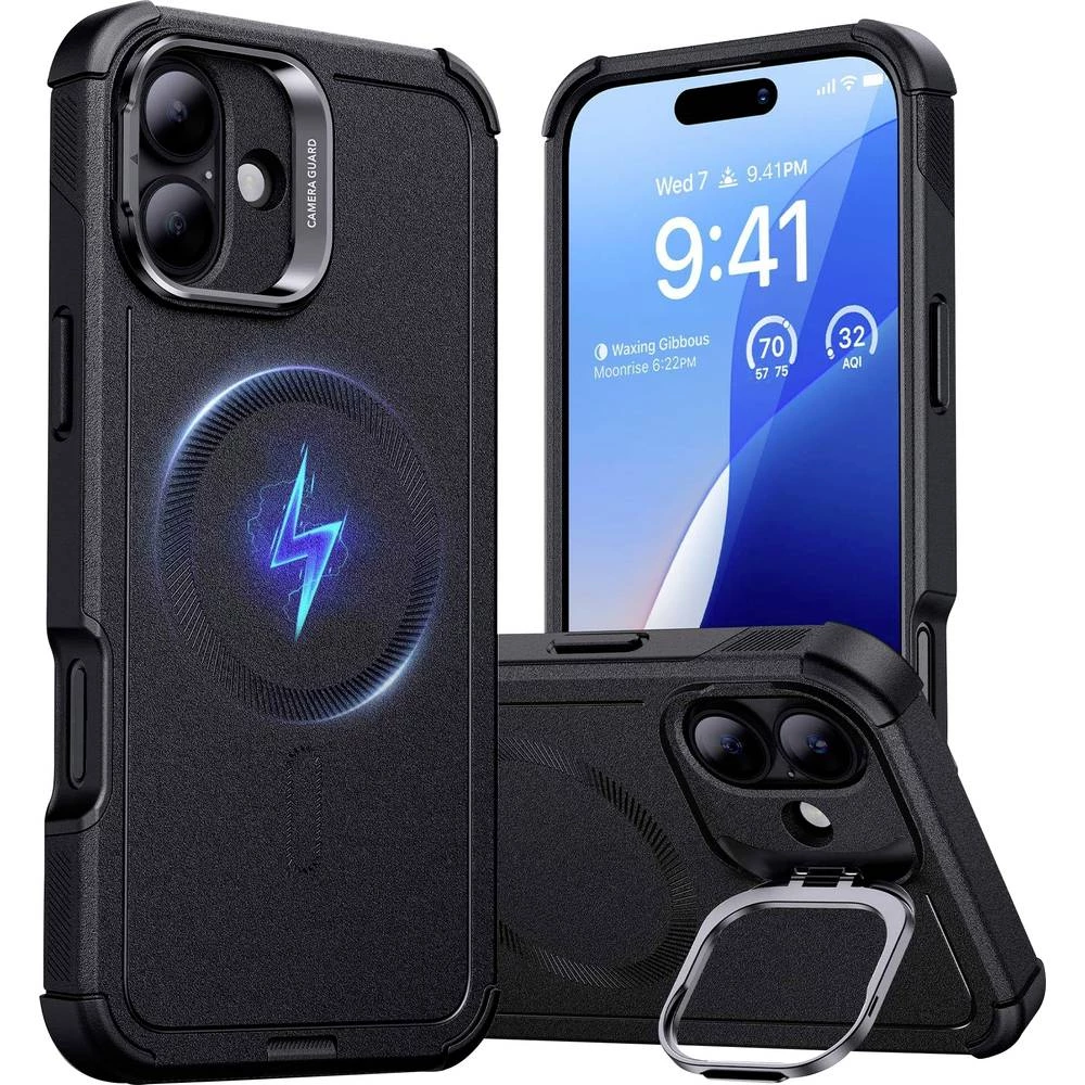 ESR Cyber Tough HaloLock Case + Stash Stand stražnji poklopac za mobilni telefon Apple iPhone 16 Plus crna MagSafe kompa slika