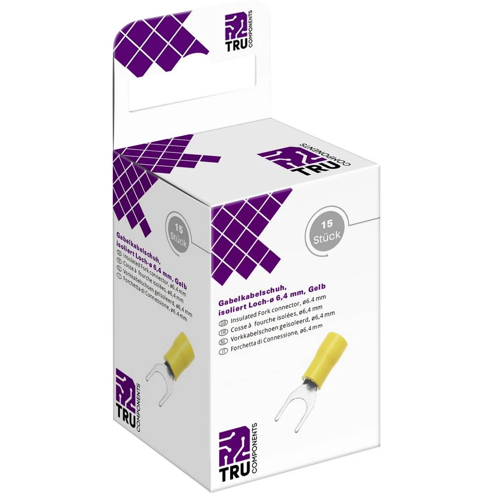 TRU COMPONENTS T2010C310 viljuškasta kabelska stopica  4.0 mm² 6.0 mm² Otvor Ø=6.4 mm izolirani dio žuta 15 St. slika