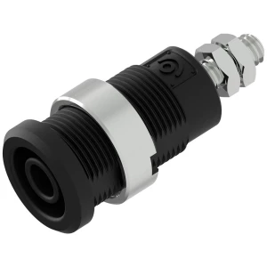 Sigurnosna banana utičnica Ø4 mm s okruglom maticom Ø14,5 mm, M4 navojnim svornjakom i šesterokutnom maticom, crna Electro PJP 3265-C-CD1-N sigurnosni laboratorijski ženski konektor   crna 1 St. slika