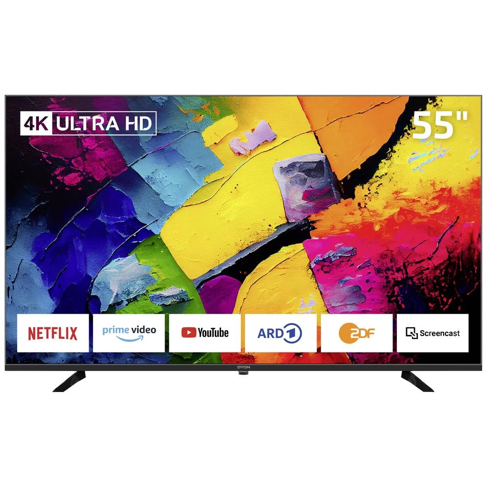 Dyon Smart 55 XT-3 LED-TV 139.7 cm 55 palac Energetska učinkovitost 2021 F (A - G) CI+, DVB-C, DVB-S2, DVB-T2, WLAN, UHD slika