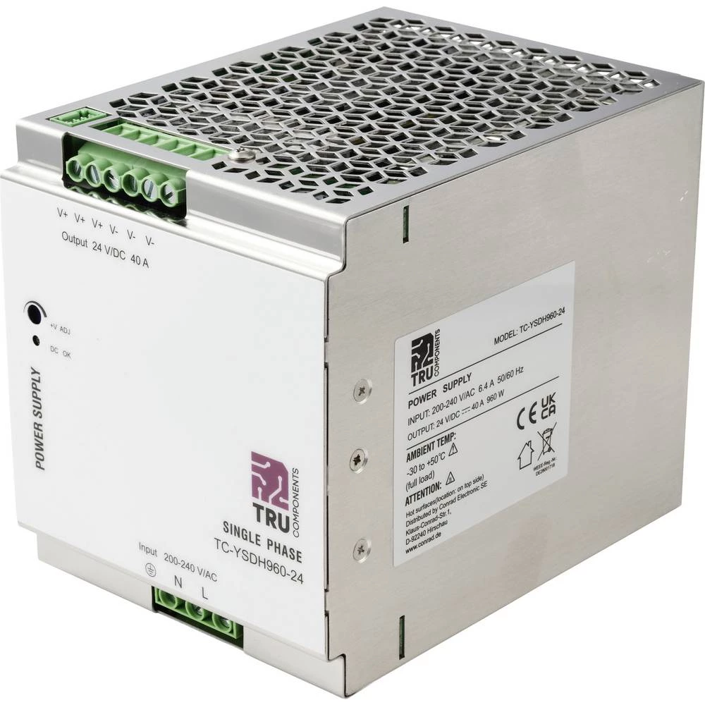 TRU COMPONENTS TC-13850168 DIN-napajanje (DIN-letva) Potrošnja (standby) 7 W 24 V/DC 40 A 960 W Broj izlaza:1 x Content slika