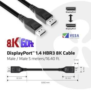 club3D DisplayPort Priključni kabel [1x Muški konektor DisplayPort - 1x Muški konektor DisplayPort] 5 m Crna slika