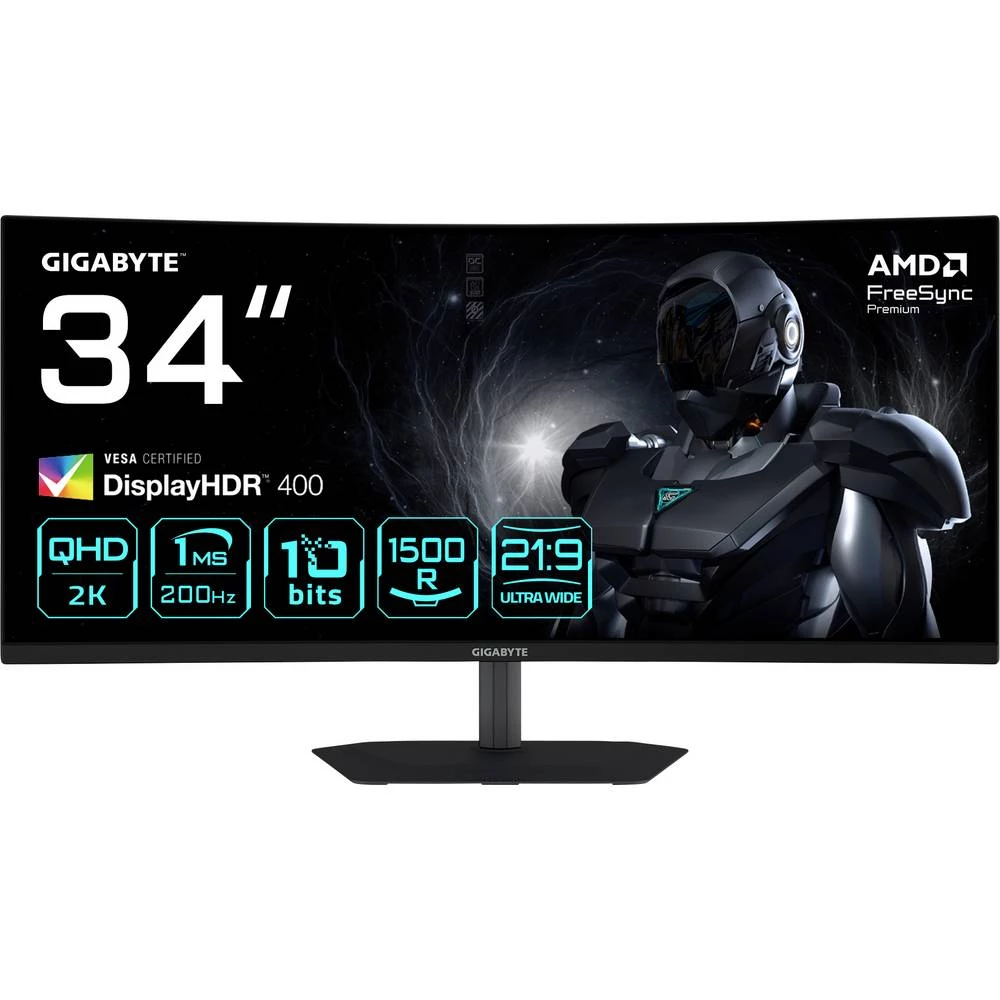 Gigabyte G34WQC2 ekran za igranje Energetska učinkovitost 2021 G (A - G) 86.4 cm (34 palac) 3440 x 1440 piksel 21:9 1 ms slika