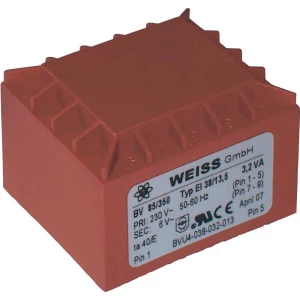 Transformator za tiskanu pločicu EI 38, 3,2 VA 6 V Weiss Elektrotechnik 85/350 slika