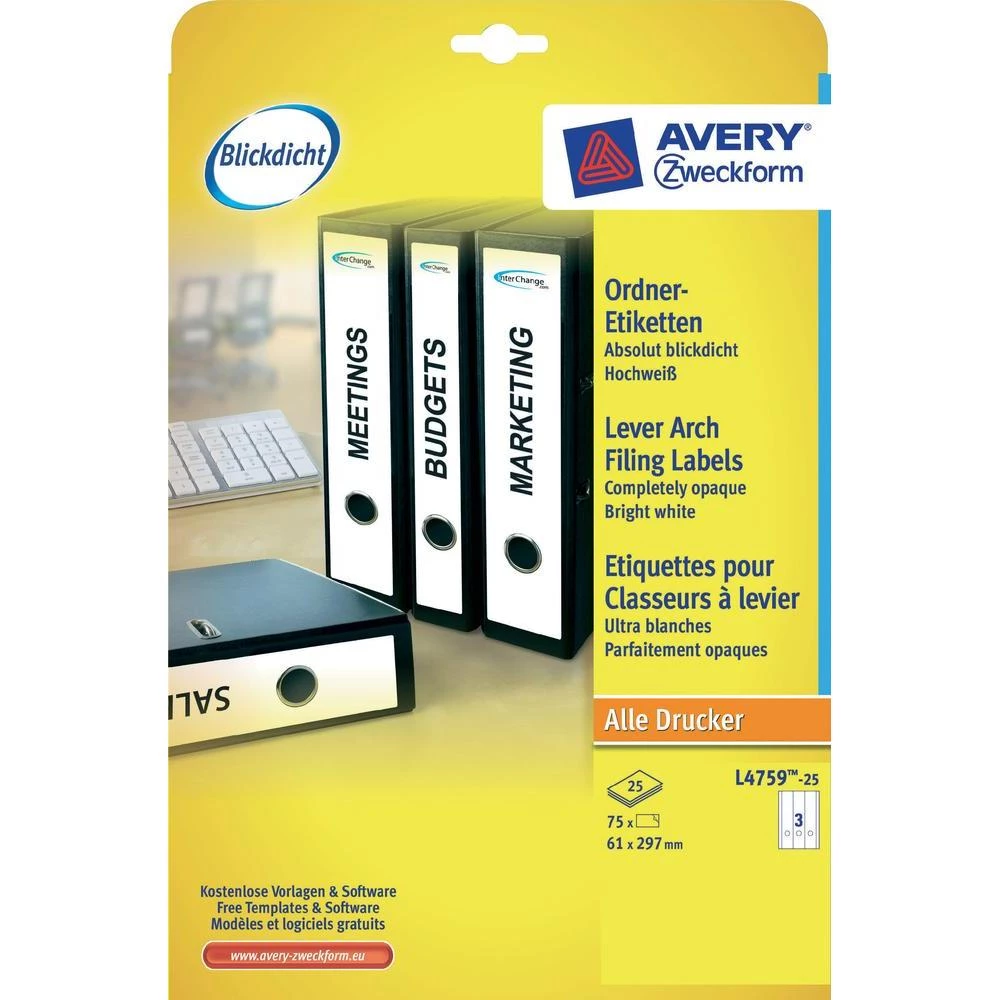 Avery-Zweckform naljepnice dugačke za široke registratore L4759-25 ( 61 mm x 297 slika