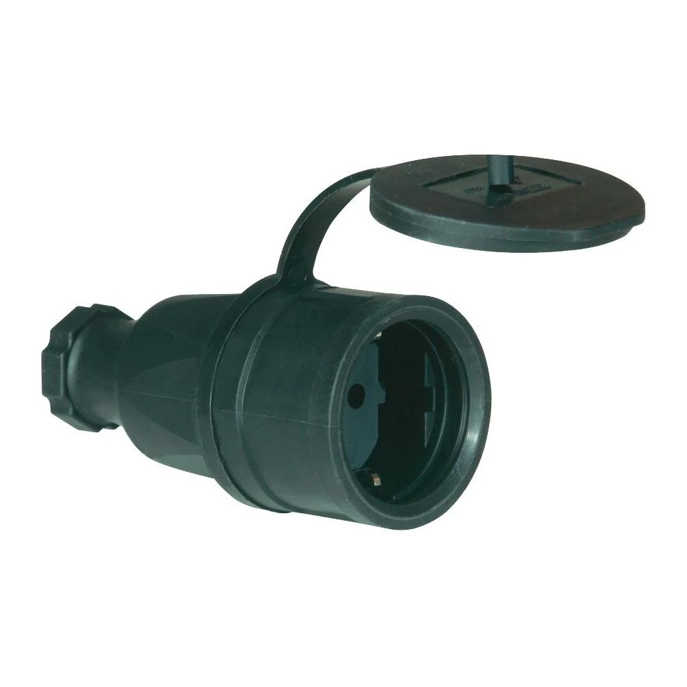 uko priključak IP44 PCE 2521-s od pune gume s poklopcem crna slika