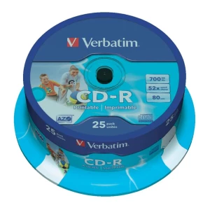 CD-R prazni Verbatim 43439 700 MB 25 kom. okrugla kutija ispisiv slika