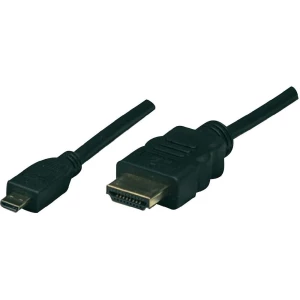 HDMI priključni kabel [1x HDMI-utikač<=> 1x HDMI-utikač D mikro] 2m, crn slika