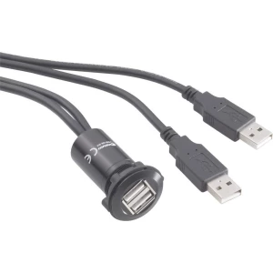 Ugradbena dvostruka USB utičnica USB-06-BK Conrad 2 x USB utičnica tip A na 2 x USB utikač tip A sa kablom od 60 cm sadržaj: 1 ko slika