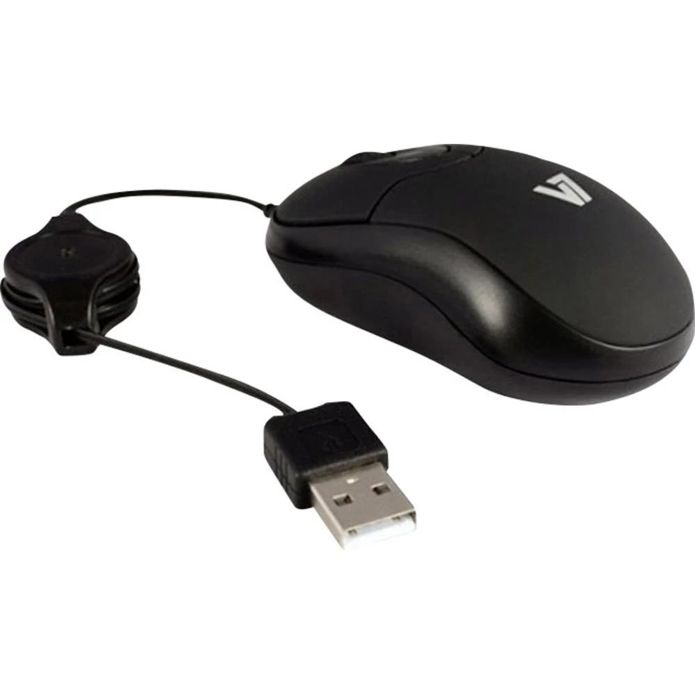 USB optički miš V7 Videoseven uvlačenje kabla crna slika