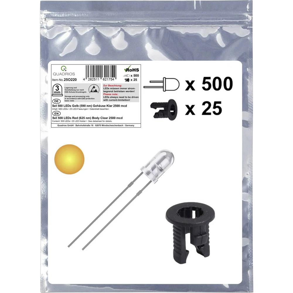 Quadrios 25O220 LED komplet žuta okrugli 3 mm 2500 mcd 20 mA 2.0 V slika