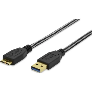 USB 3.0 priključni kabel [1x USB 3.0 utikač A - 1x USB 3.0 utikač Micro B] ednet 1 m crna pozlaćeni utični kontakti, UL certific slika