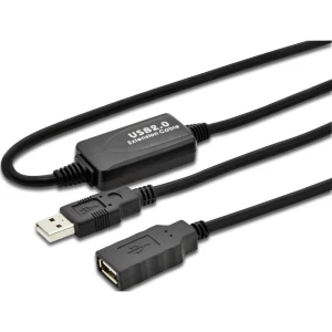 USB 2.0 priključni kabel [1x USB 2.0 utikač A - 1x USB 2.0 ženski utikač A] Digitus 10 m crna UL certificiran slika