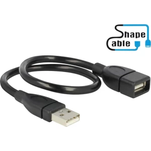 USB 2.0 priključni kabel [1x USB 2.0 utikač A - 1x USB 2.0 ženski utikač A] Delock 0.35 m crna fleksibilni dugovratni kabel slika