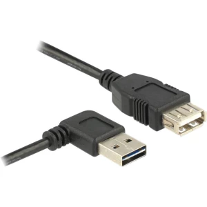 USB 2.0 priključni kabel plosnati pod kutom [1x USB 2.0 utikač A - 1x USB 2.0 ženski utikač A] 1 m crna dvostrani utikač, pozlać slika
