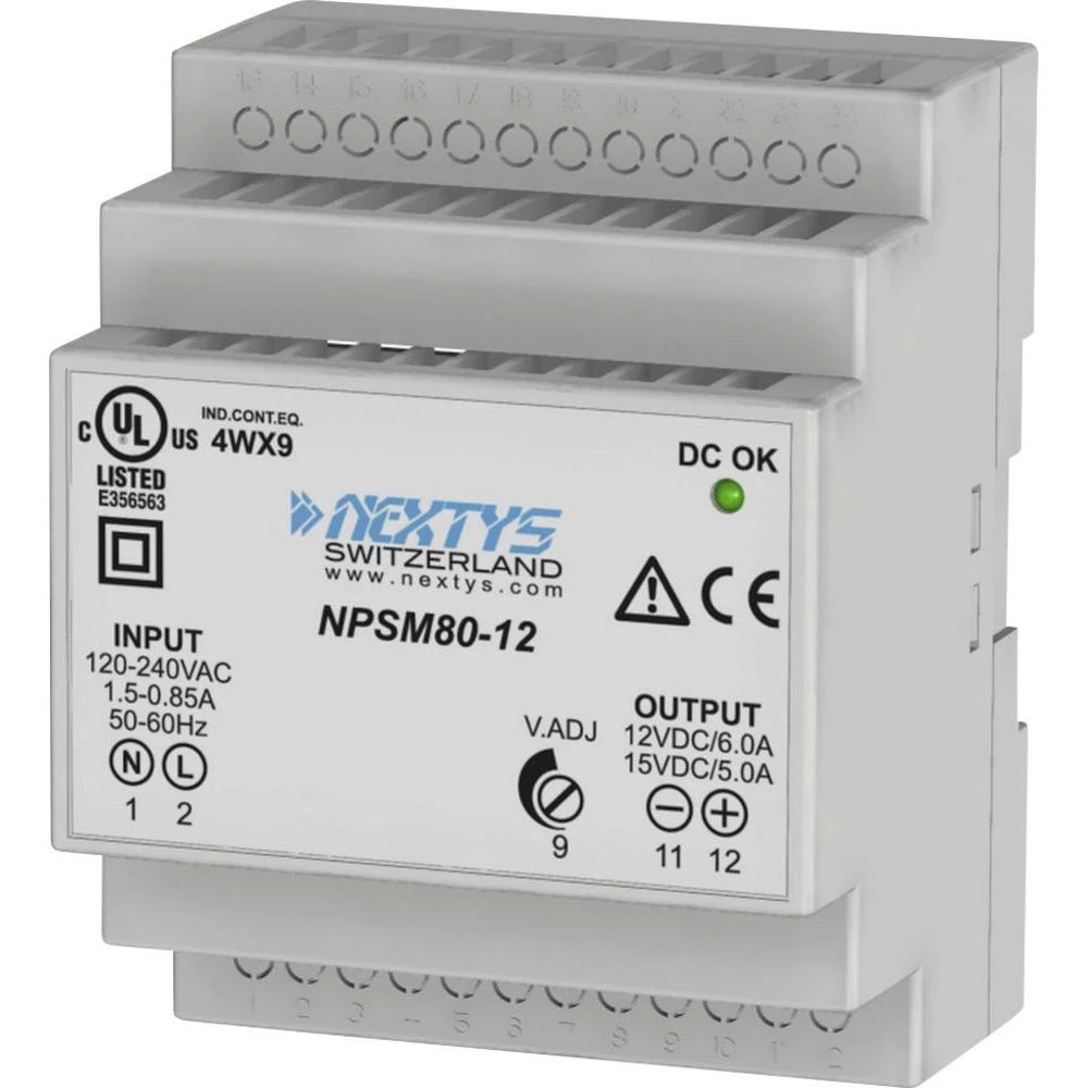 Adapter napajanja za profilne šine (DIN-letva) Nextys NPSM80-12 12 V/DC 6 A 80 W 1 x slika