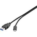 USB 2.0 priključni kabel [1x USB 2.0 utikač A - 1x USB-C™ utikač] renkforce 1 m crna, pozlaćeni utični kontakti