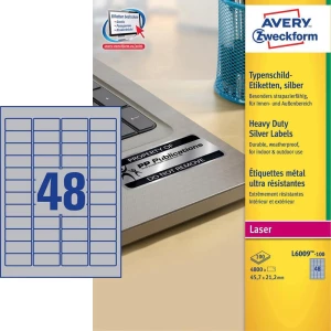 Avery-Zweckform etikete za označavanje L6009-100 ( 45.7 mm x 21.2 mm ) srebrne boje, 4800 kom. trajne, ljepljive slika