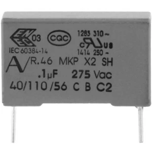 MKP-Radijski kondenzator za uklanjanje smetnji, radijalno ožičen 33 nF 275 V 20 % 15 mm (D x Š x V) 18 x 5 x 11 Kemet R46KI23300 slika