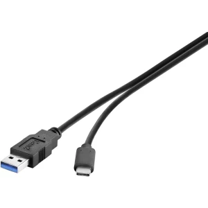 USB 3.1 priključni kabel [1x USB 3.0 utikač A - 1x USB-C™ utikač] 0.50 m crne boje s UL-certifikatom, pozlaćeni utični kon slika