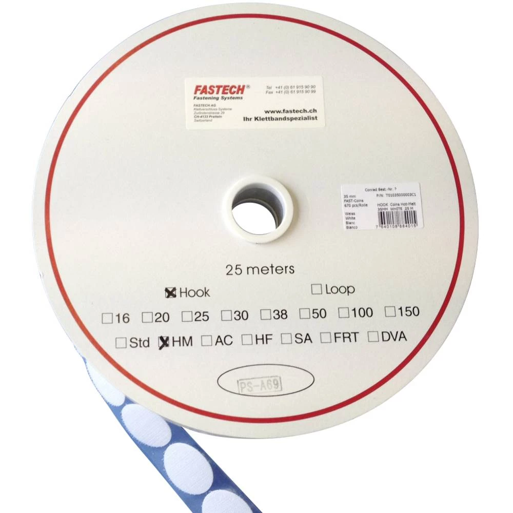 FASTECH® okrugli prianjajući nastavak za lijepljenje vrućom talinom statički dio (Ø) 35 mm bijela 5 m slika