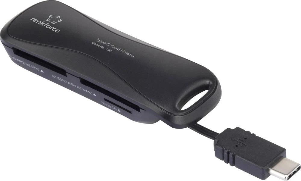 Vanjski čitač memorijskih kartica USB-C USB 2.0 Renkforce crni slika