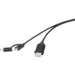 USB 2.0 priključni kabel [1x USB 2.0 utikač A - 1x USB 2.0 utikač Micro-B, USB-C utikač] 1 m crni s OTG funkcijom