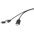 USB 2.0 priključni kabel [1x USB 2.0 utikač A - 1x USB 2.0 utikač Micro-B, USB-C utikač] 1 m crni s OTG funkcijom slika