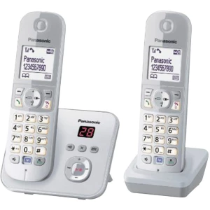 Analogni bežični telefon Panasonic KX-TG6822 Duo automatska sekretarica, telefoniranje slobodnih ruku, srebrne boje, siva slika