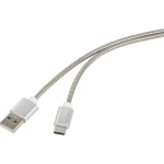 Renkforce USB 2.0 priključni kabl [1x USB 2.0 A priključak M - 1x USB-C™ priključak M] 1 m, Srebrna, zaštita kabla od nehrđajučeg čelika