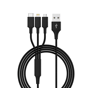 3u1- USB 2.0 kabl na USB-c, microUSB, lightning port, 1,2m, crni slika