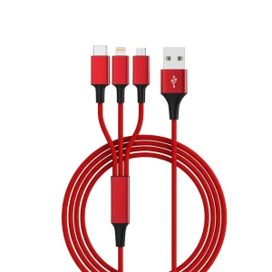 3u1- USB 2.0 kabl na USB-c, microUSB, lightning port, 1,2m, crveni slika