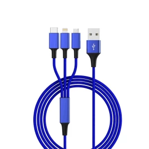 3u1- USB 2.0 kabl na USB-c, microUSB, lightning port, 1,2m, plavi slika