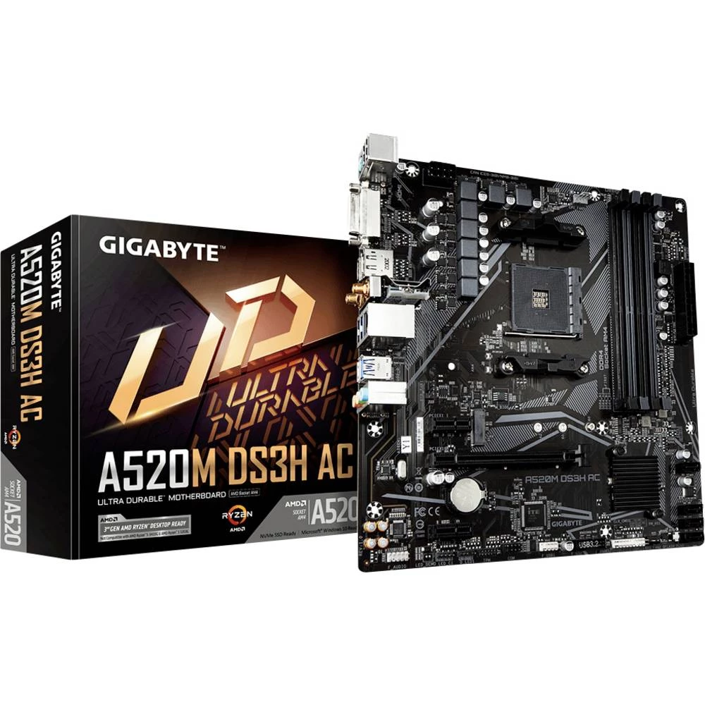 Gigabyte GA-A520M-DS3H matična ploča Baza AMD AM4 Faktor oblika (detalji) Micro-ATX Set čipova matične ploče AMD® A520 slika