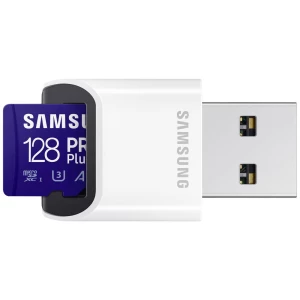 Samsung PRO Plus sdxc kartica 128 GB Class 10, Class 10 UHS-I, UHS-I, v30 Video Speed Class 4K video podrška, a2 standard , uklj. USB čitač kartica, otporan na udarce slika