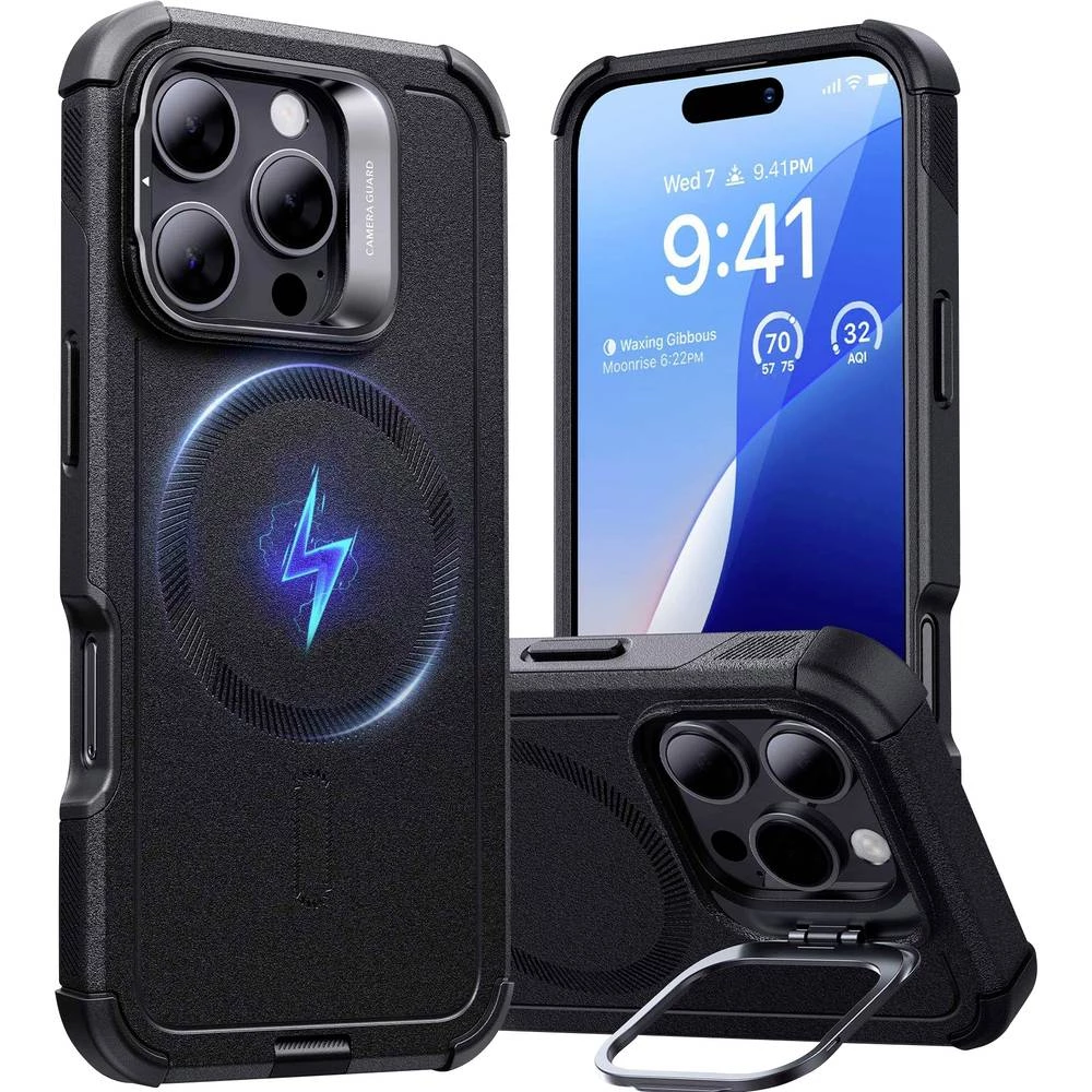 ESR Cyber Tough HaloLock Case + Stash Stand stražnji poklopac za mobilni telefon Apple iPhone 16 Pro crna MagSafe kompat slika