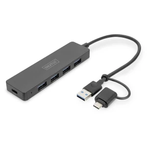 DIGITUS DA-70235 USB 3.0 hub, 4 porta, tanka linija, 0,2 m, crna Digitus DA-70235 USB 3.0-hub sa USB-C utikačem crna slika