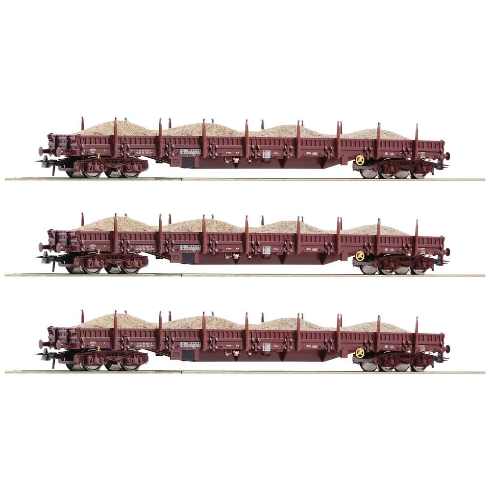 Roco 77042 H0 komplet od 3 teretna vagona, pješčani vlak, DR Tri vagona ravnog tipa Res