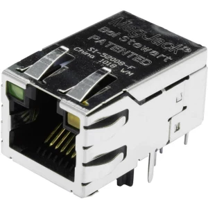 MagJack 10/100Base-TX PoE 4 prijenosnika s LED utičnicom, Ugradbena horizontalna PoE Polovi: 8P8C SI-52008-F Cinčano, Metal slika