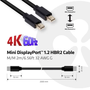 club3D Mini-DisplayPort Priključni kabel [1x Muški konektor Mini DisplayPort - 1x Muški konektor Mini DisplayPort] 2 m Crna slika