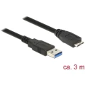Delock USB 3.0 Priključni kabel [1x Muški konektor USB 3.0 tipa A - 1x Muški konektor USB 3.0 tipa Micro B] 3 m Crna pozlaćeni k slika