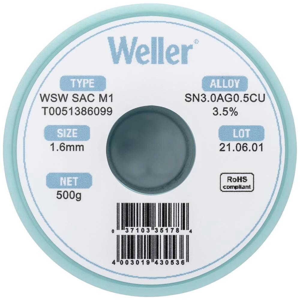 Weller T0051386099 lemna žica, bezolovna svitak , bezolovni Sn3,0Ag0,5Cu 500 g 1.60 mm slika