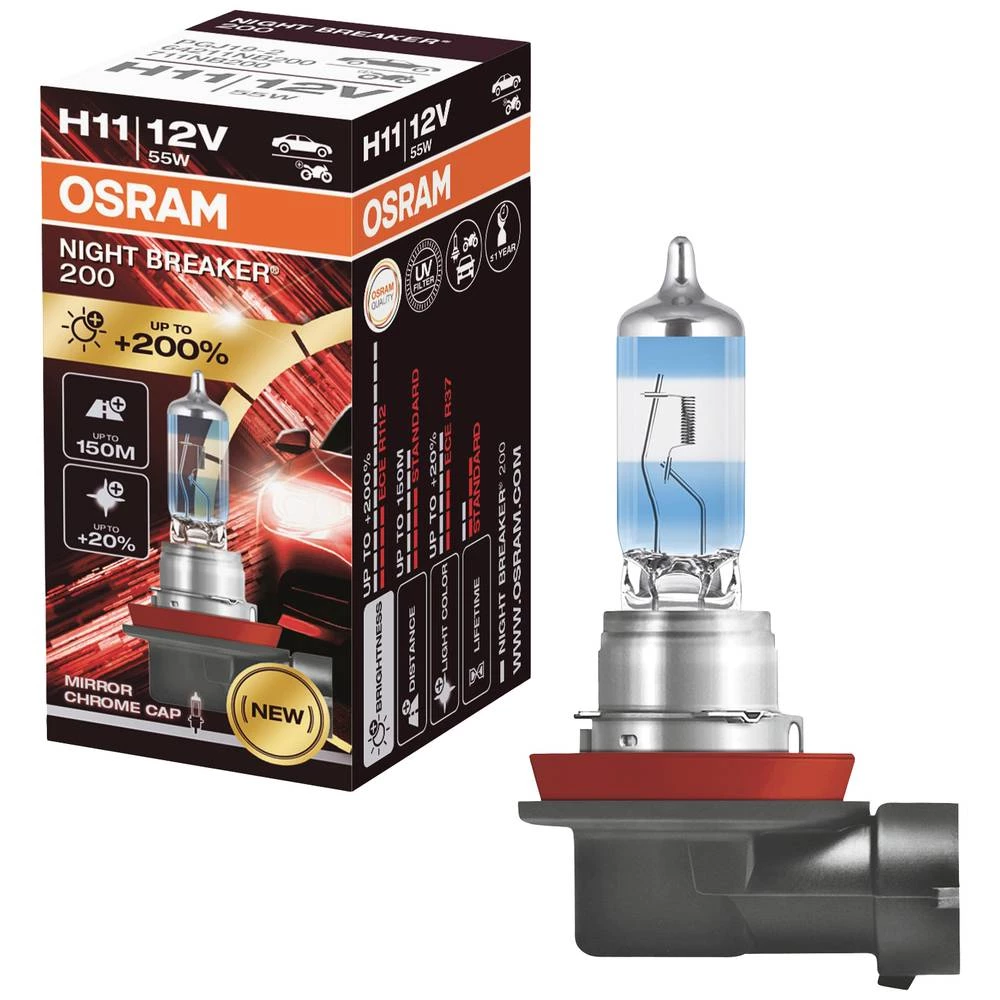 OSRAM NIGHT BREAKER 200, H11, +200% više svjetla, halogena žarulja, 64211NB200, 12V auto, preklopna kutija (1 žarulja) OSRAM 64211NB200 halogena žarulja Night Breaker® H11 55 W 12 V slika