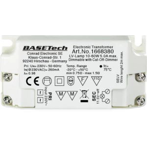 Halogeni transformator Basetech BT-1668380 12 V 10 - 60 W Prigušivanje sa sektorskim prigušivačem slika