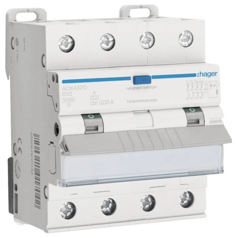 Hager ADX432D FID zaštitna sklopka/zaštitna sklopka za vodove 4-polni 32 A 0.03 A 400 V slika