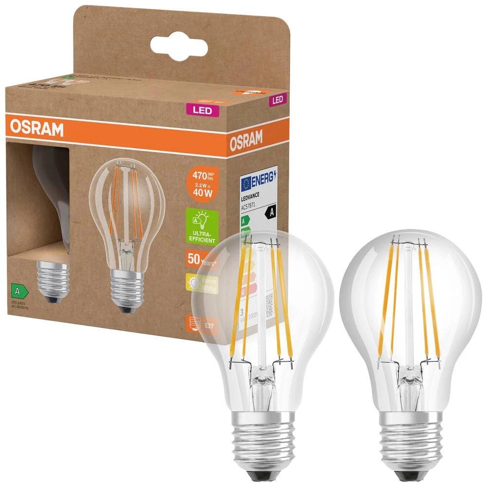 OSRAM 4099854253461 LED Energetska učinkovitost 2021 A (A - G) E27 oblik kruške 2.2 W = 40 W toplo bijela (Ø x V) 60 mm slika